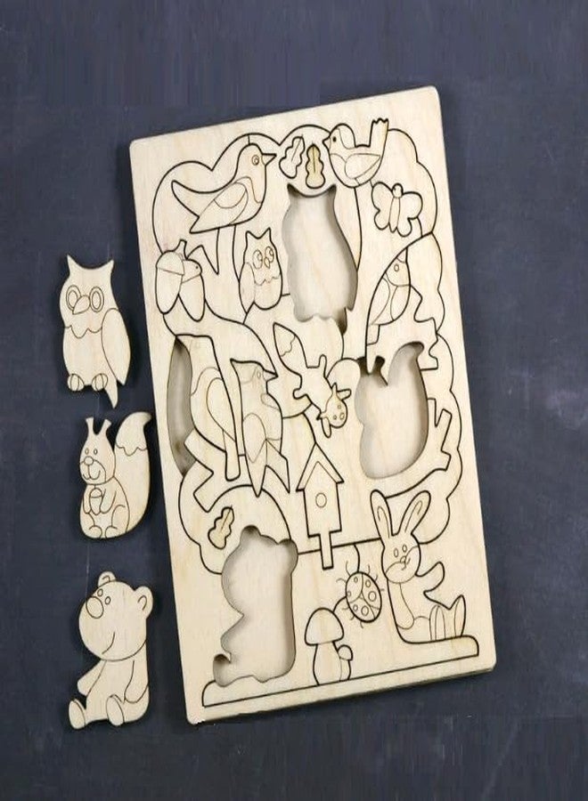MeeCraft Woodland Animals Jigsaw Puzzle for Kids for Playing and Colouring, 37x27cm, Brown. - Image 1
